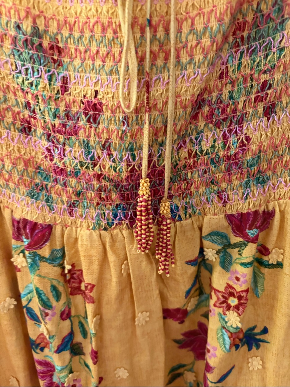 FARM Rio Yellow Floral Dream Smocked Midi Dress L - Picture 9 of 14